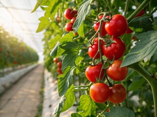 Ripe Red Tomatoes Growing on the Vine, Organic Farm Fresh Produce