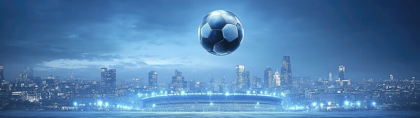 Soccer Ball Soaring Over Night City Stadium