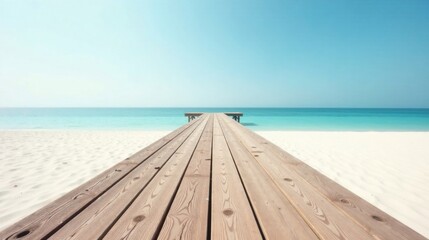 Obraz premium Serene Wooden Boardwalk Leading to a Tranquil Ocean
