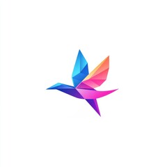 Colorful origami bird flying, abstract art, design element, graphic, logo concept