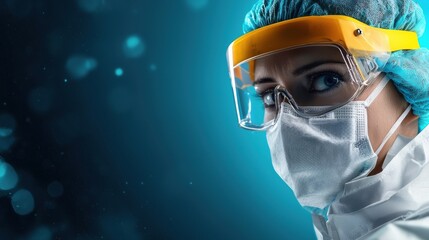 A detailed portrait of a healthcare worker wearing protective gear