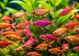 Rosy Barb School: Candid Underwater Shot of Vibrant Pethia Conchonius in Tropical Aquarium