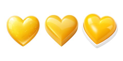 3d yellow heart icon set isolated on transparent background cutout