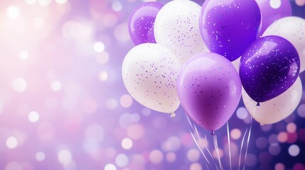 Festive Purple and White Balloons Floating in a Dreamy Purple Background