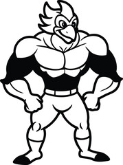 Fototapeta premium Muscular Strong birds vector, muscular Angry Chicken silhouette, Massive birds line art vector illustration