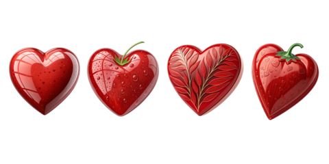 3d red heart icon set isolated isolated cutout with transparent background