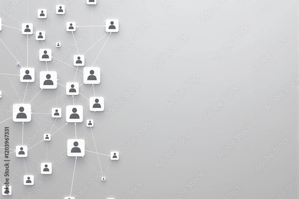 Poster abstract representation of social network connections on light grey background.