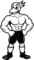 Muscular Strong birds vector, muscular Angry Chicken silhouette, Massive birds line art vector illustration