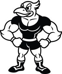 Muscular Strong birds vector, muscular Angry Chicken silhouette, Massive birds line art vector illustration