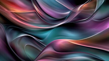 Fototapeta premium A smooth D-textured backdrop with flowing curves in soft hues of teal, lavender, and pink, offering a subtle yet elegant atmosphere