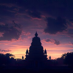 Silhouette of Temple Spire Against Dark Amavasya Night Sky