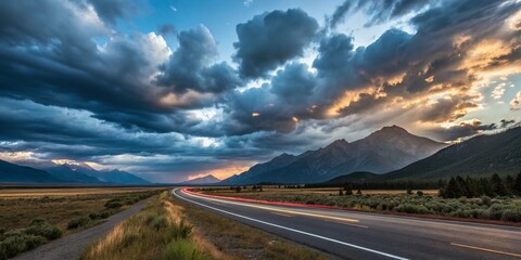 Naklejka premium Rustic Landscape, Fast-Paced Life, Time Lapse, Nature's Hurry, Blurred Motion, Busy World Escape