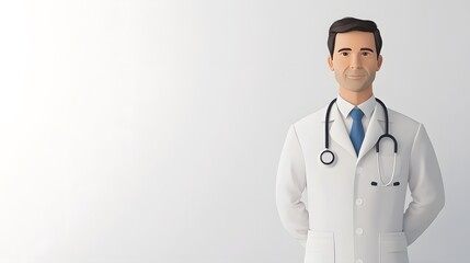 A professional-looking male doctor in a white coat with a stethoscope, standing confidently against a plain background.