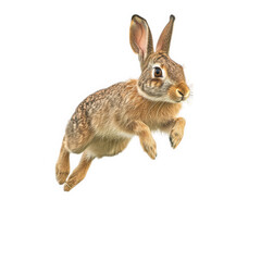 small and agile hare leaps gracefully through air, showcasing its strong legs and keen senses. vibrant fur and dynamic pose capture essence of wildlife in motion