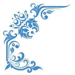 Blue floral frame illustration with abstract swirls and leaf decoration