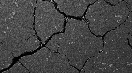 Obraz premium Black and white, dark gray volcanic basalt rock mountain, cracked and crumbled granite texture, broken stones scattered across a desolate, rugged terrain