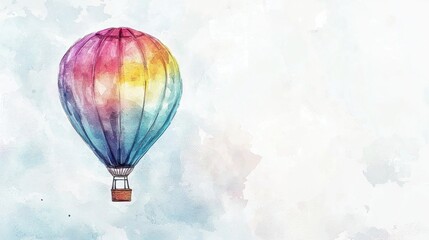 Obraz premium Colorful Watercolor Hot Air Balloon Floating in Blue Sky Background