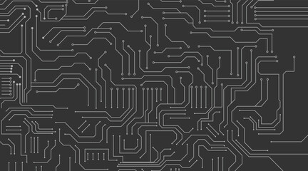 Flat microelectronics circuit board vector illustration with editable stroke. The abstract texture of modern digital technology, computer, motherboard. 