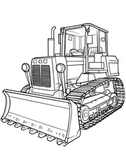 Detailed Black and White Bulldozer Line Drawing Coloring Page