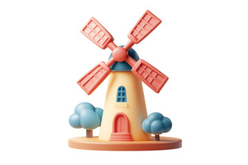 Illustrative Whimsical Windmill Scene