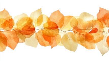 Delicate Pressed Autumn Leaves Orange Yellow Hues Botanical Border Nature Background