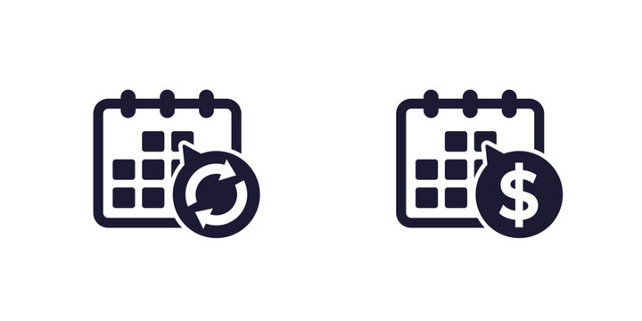 monthly subscription auto-renewal payment icons on white with calendar