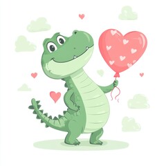 Obraz premium Cute crocodile with heart balloon, cartoon, children's illustration