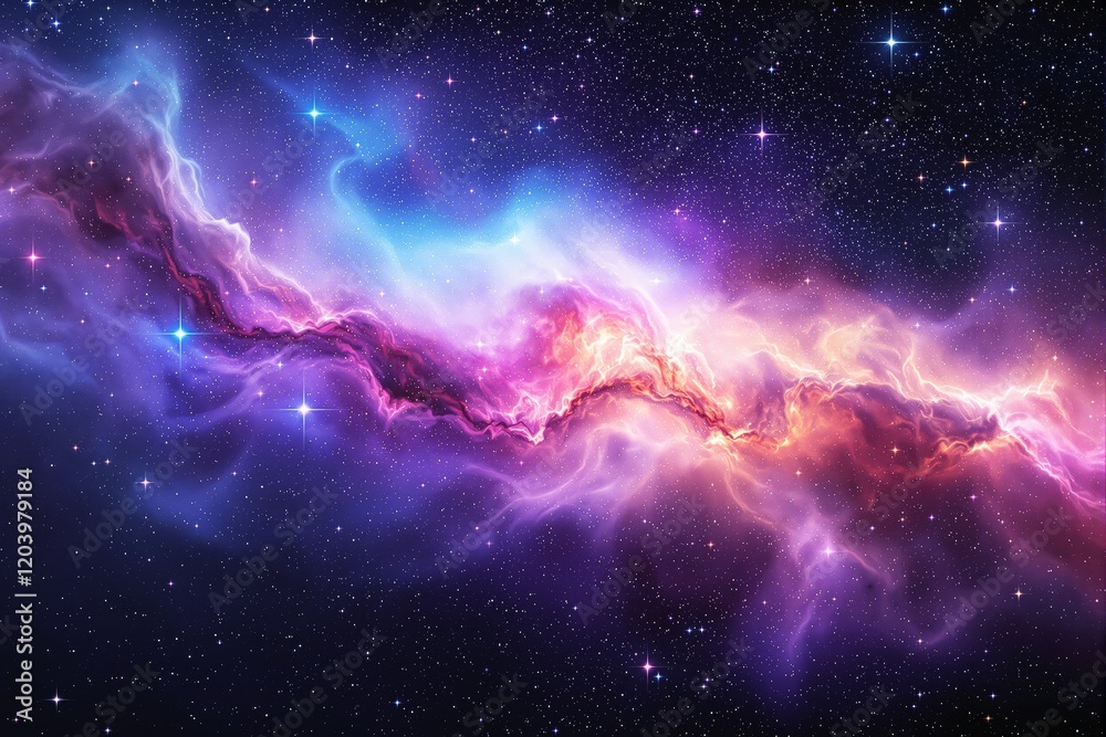 Poster a vibrant cosmic nebula with glowing colors and stars in outer space.