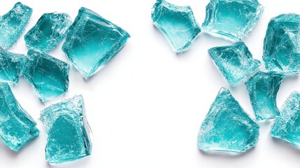 Obraz premium Shattered Aqua Glass Pieces Abstract Background White Texture Design Element