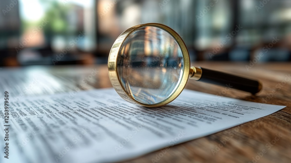 Aufkleber close inspection of document with a magnifying glass representing detailed analysis and careful inve