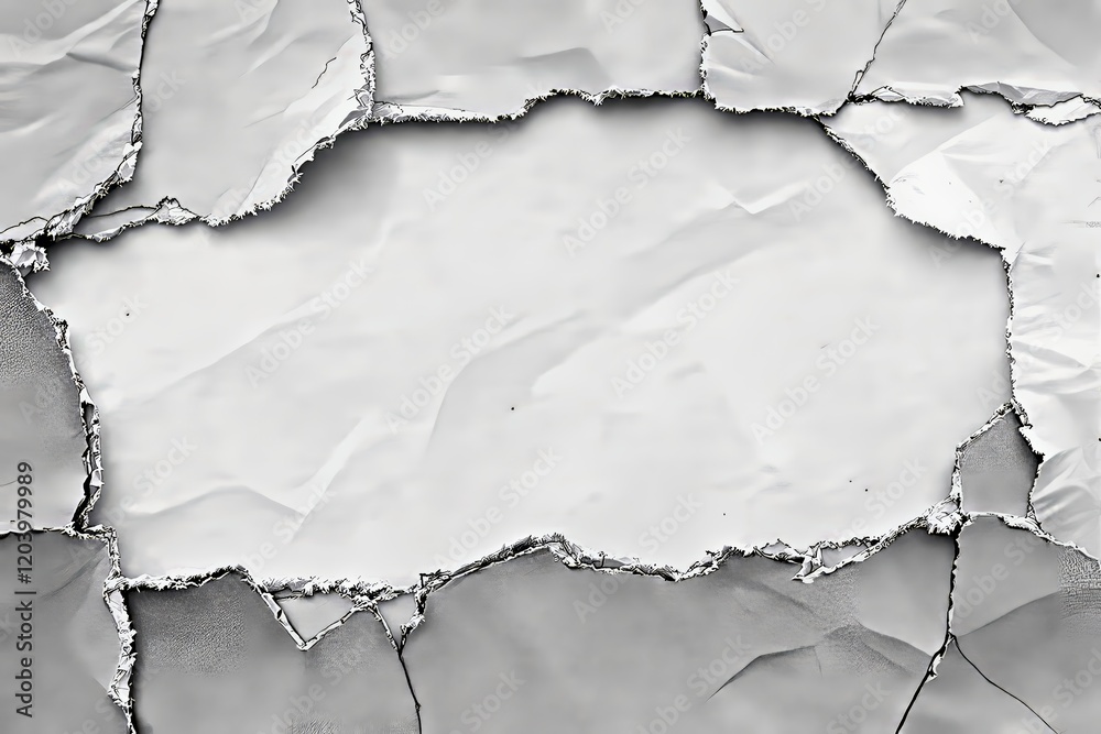 Poster Torn paper edges background with crumpled texture and blank space.
