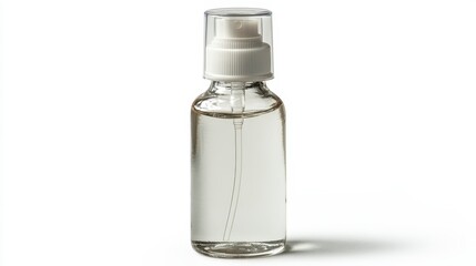 Clear Glass Spray Bottle with White Cap Cosmetic or Cleaning Product Packaging Mockup Isolated on