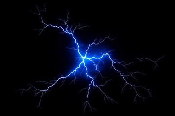 Abstract blue lightning bolt with electric branches on a black background.