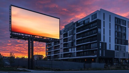 Obraz premium Empty Billboard on Modern Apartment Building Ideal for Creative Advertising Mockup