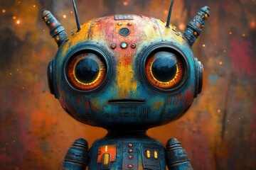 a whimsical monster robot illustration featuring bright colors playful features and a quirky design blending elements of fantasy and technology in a fun imaginative way