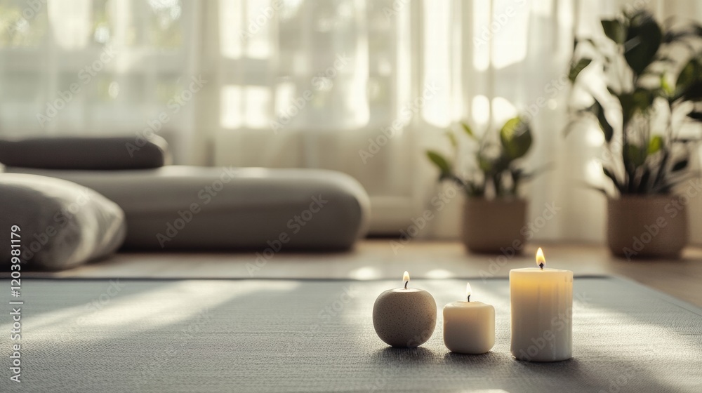 Aufkleber relaxing indoor space with candles and plants for mindfulness activities during daylight hours. gene