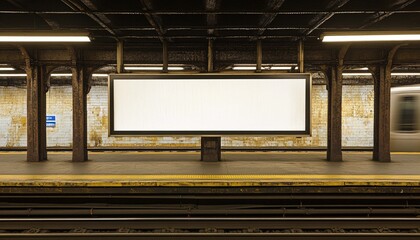 Empty Billboard at Train Station Platform - Blank Billboard Mockup for Advertising Opportunities and Creative Branding Solutions