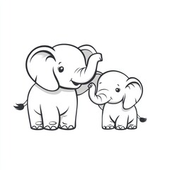Fototapeta premium Cute cartoon elephants, mother and baby, happy, gentle. Possible use Children's book illustration, greeting card, nursery decor