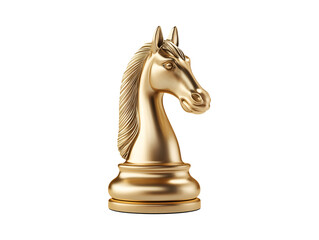 Golden chess horse statue isolated on transparent or white background, png