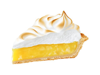Lemon meringue pie slice isolated on transparent or white background, png