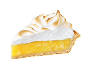 Lemon meringue pie slice isolated on transparent or white background, png
