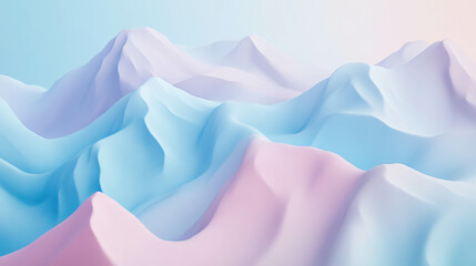 Serene 3D Mountain Landscape in Soft Pastel Colors with Tranquil Flat Design Elements
