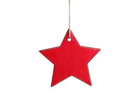 Red star hanging ornament isolated on transparent or white background, png