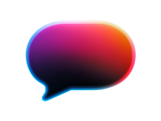 Gradient speech chat bubble with vibrant neon colors isolated on transparent or white background, png