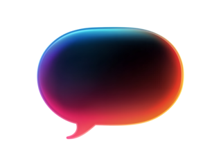 Gradient speech chat bubble with vibrant neon colors isolated on transparent or white background, png