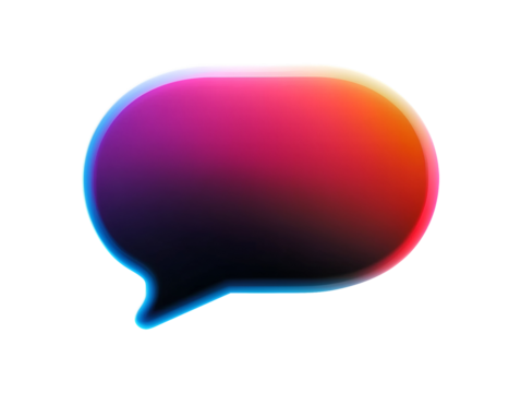 Gradient speech chat bubble with vibrant neon colors isolated on transparent or white background, png