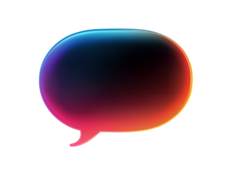 Gradient speech chat bubble with vibrant neon colors isolated on transparent or white background, png