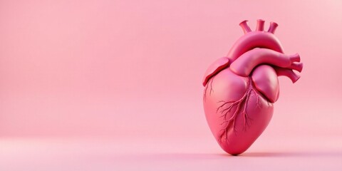 Pink Anatomical Heart Model on a Pastel Background