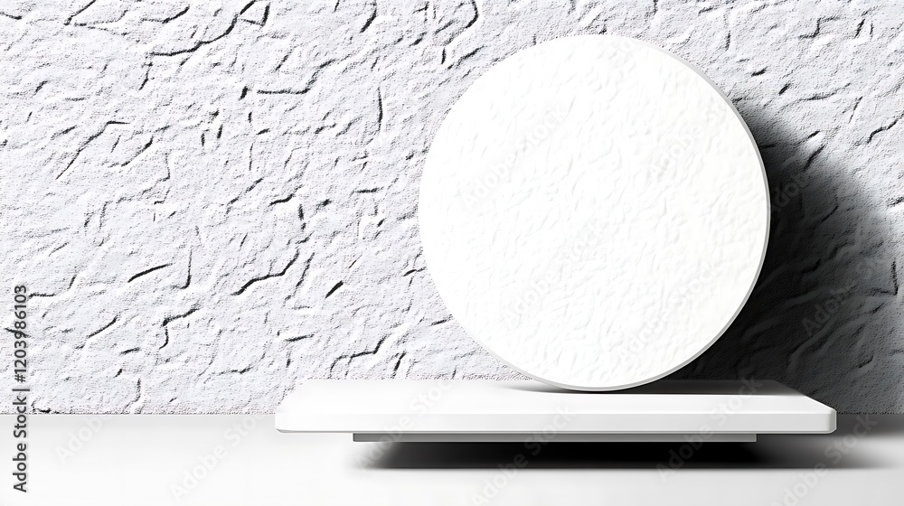 Poster minimalist clean style display with white circular object on surface