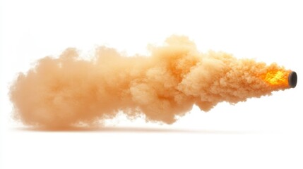 Dramatic Orange Smoke Plume from Jet Engine Exhaust Isolated on White Background